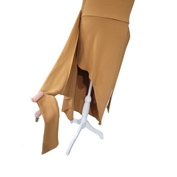 LBLC The Label‎ Eva Side Tie Midi Wrap Dress Women's Size Large Gold Tan - Picture 10 of 11